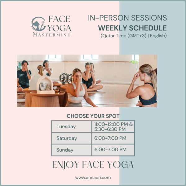 Face Yoga Zoom Sessions with Anna – Rejuvenating facial exercises and meditation for glowing skin.